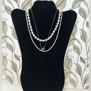 Gold and White Pearl Necklace Set (FREE CANDLE W/ PURCHASE)
